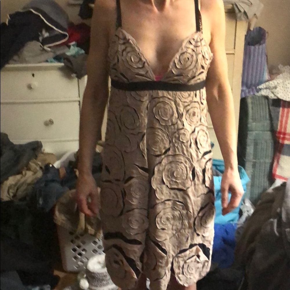 Cream and black floral design strap dress